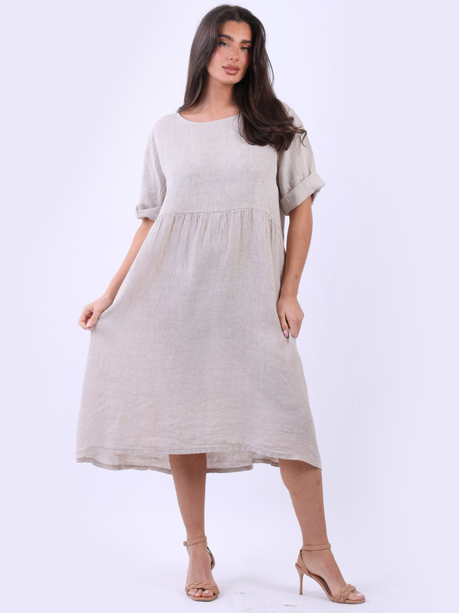 Plain Linen Swing Midi Dress