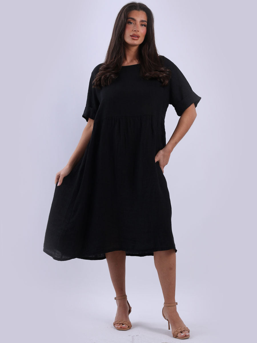 Plain Linen Swing Midi Dress