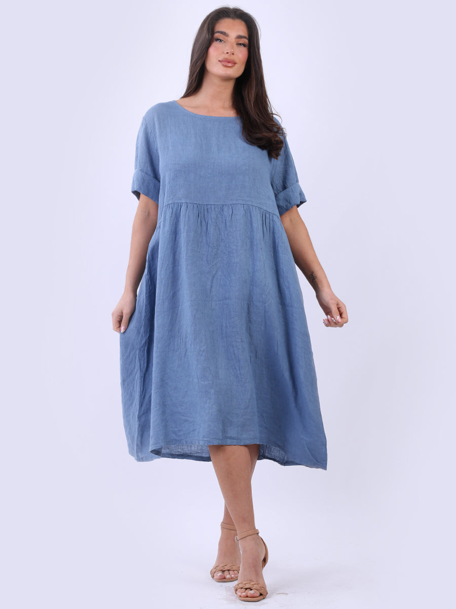 Plain Linen Swing Midi Dress