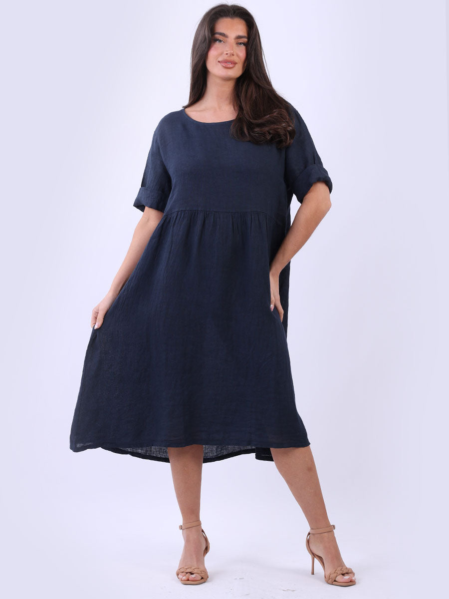 Plain Linen Swing Midi Dress