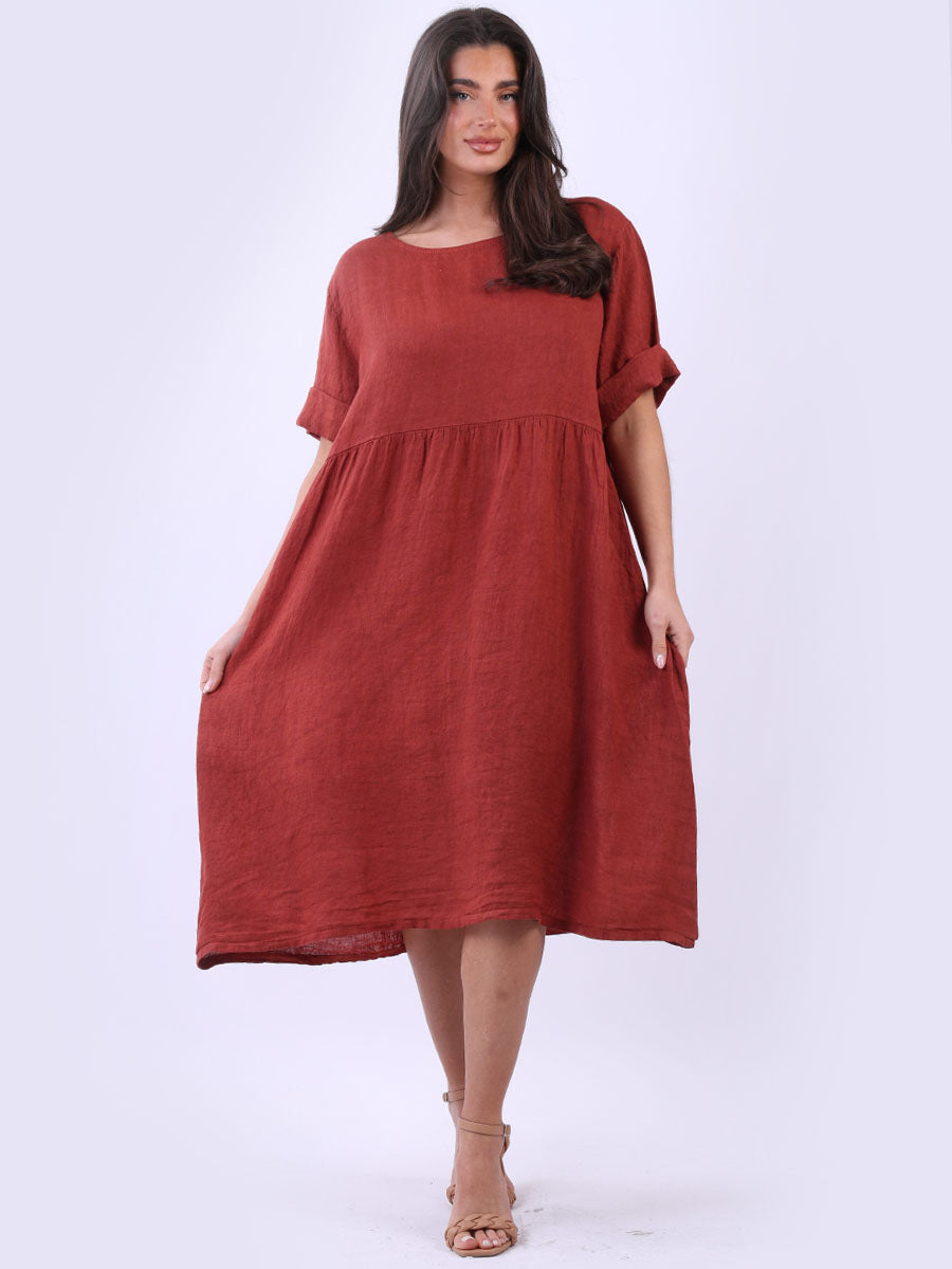Plain Linen Swing Midi Dress