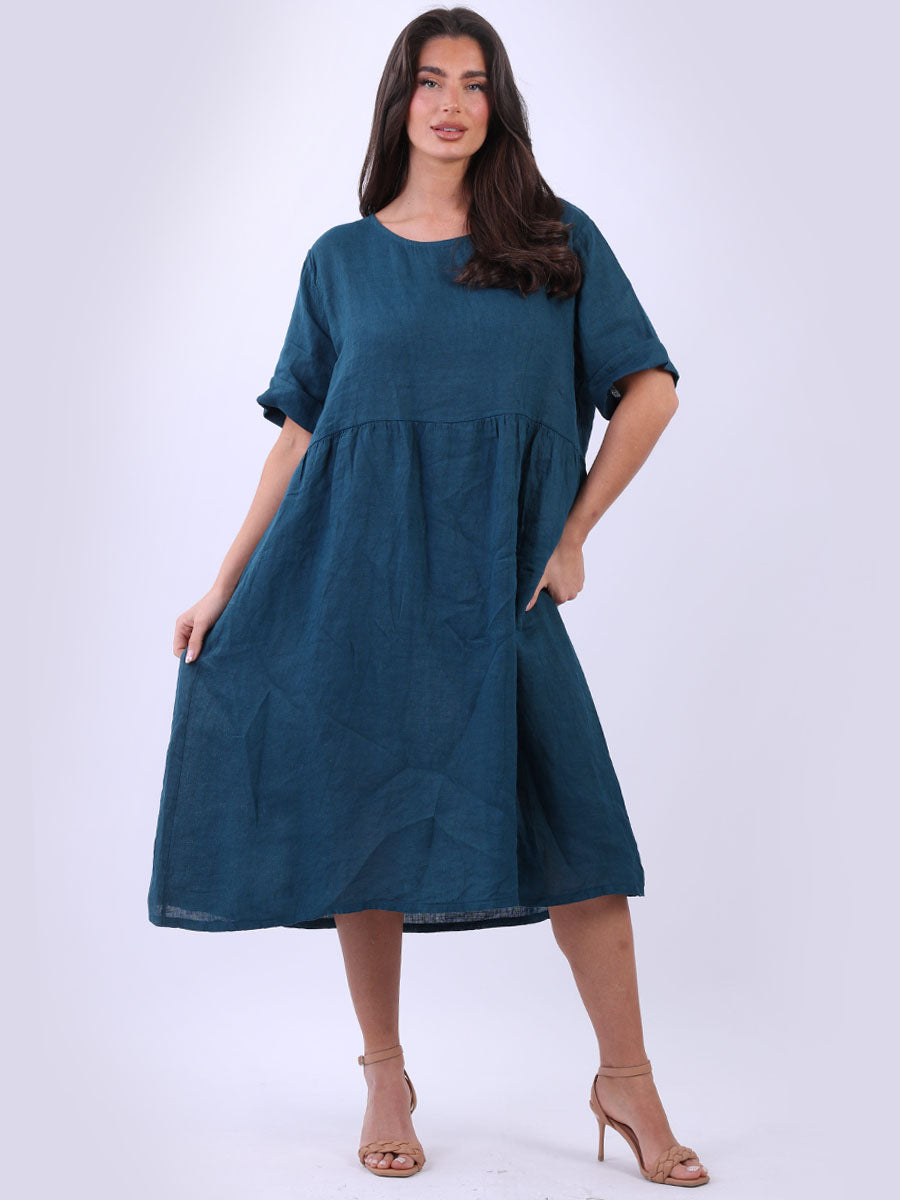 Plain Linen Swing Midi Dress