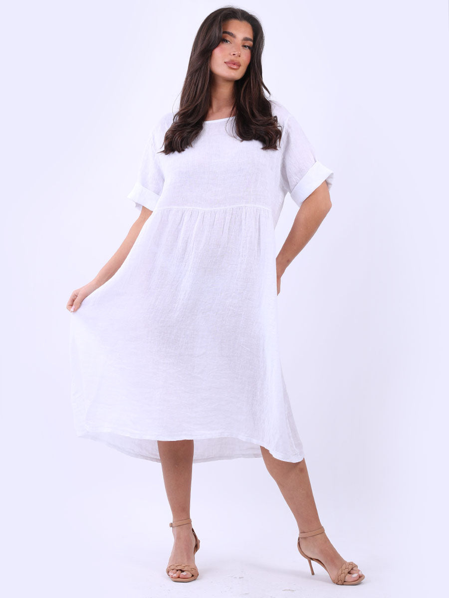 Plain Linen Swing Midi Dress