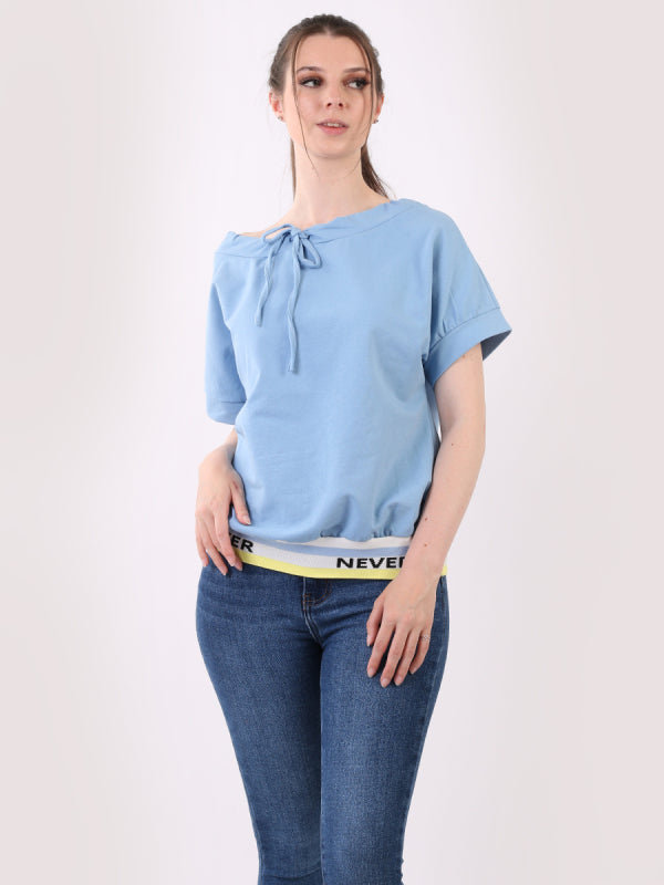 Contrast Ribbed Hem Cotton T-Shirt