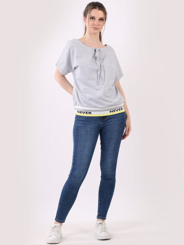 Contrast Ribbed Hem Cotton T-Shirt