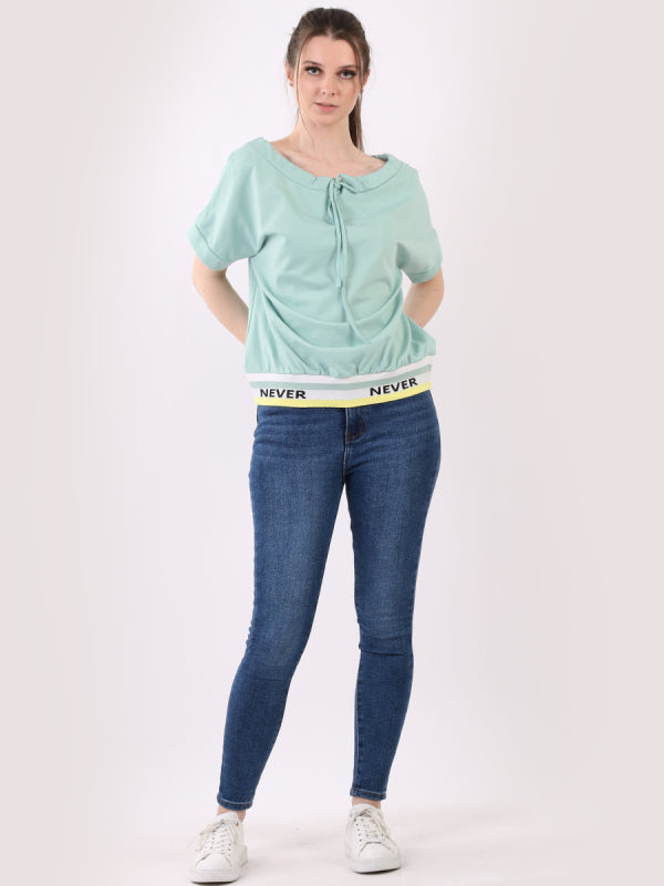 Contrast Ribbed Hem Cotton T-Shirt