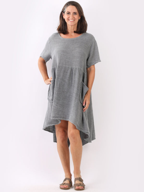 Vintage Wash Solid Linen Swing Dress