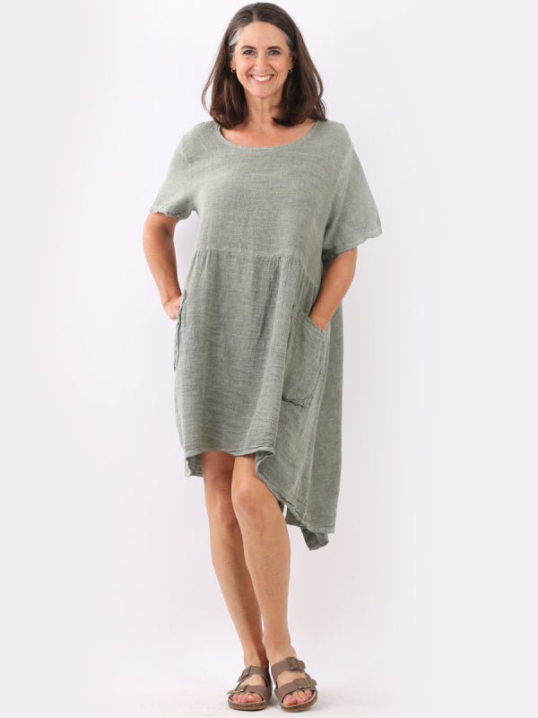 Vintage Wash Solid Linen Swing Dress