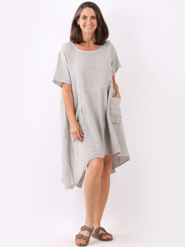 Vintage Wash Solid Linen Swing Dress