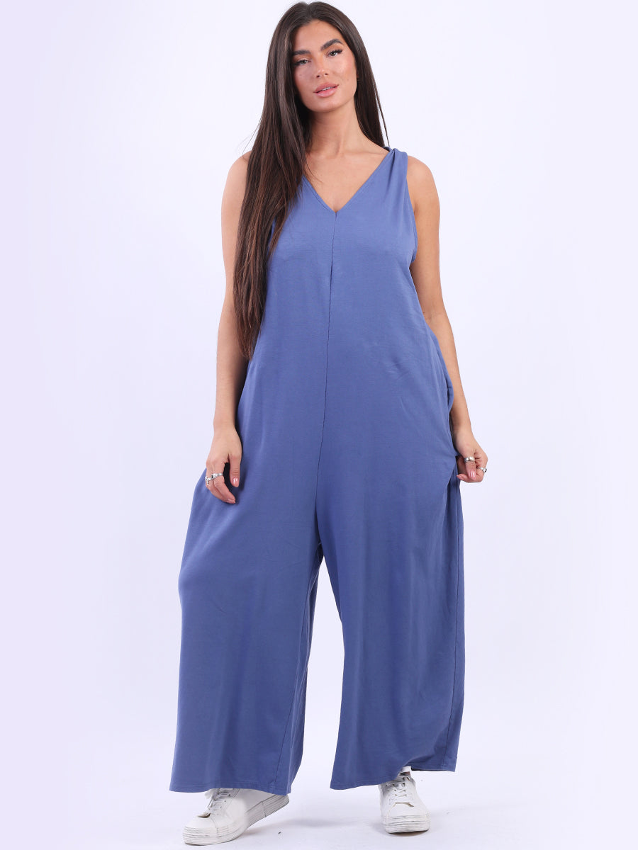V-Neck Plus Size Sleeveless Cotton Jumpsuit