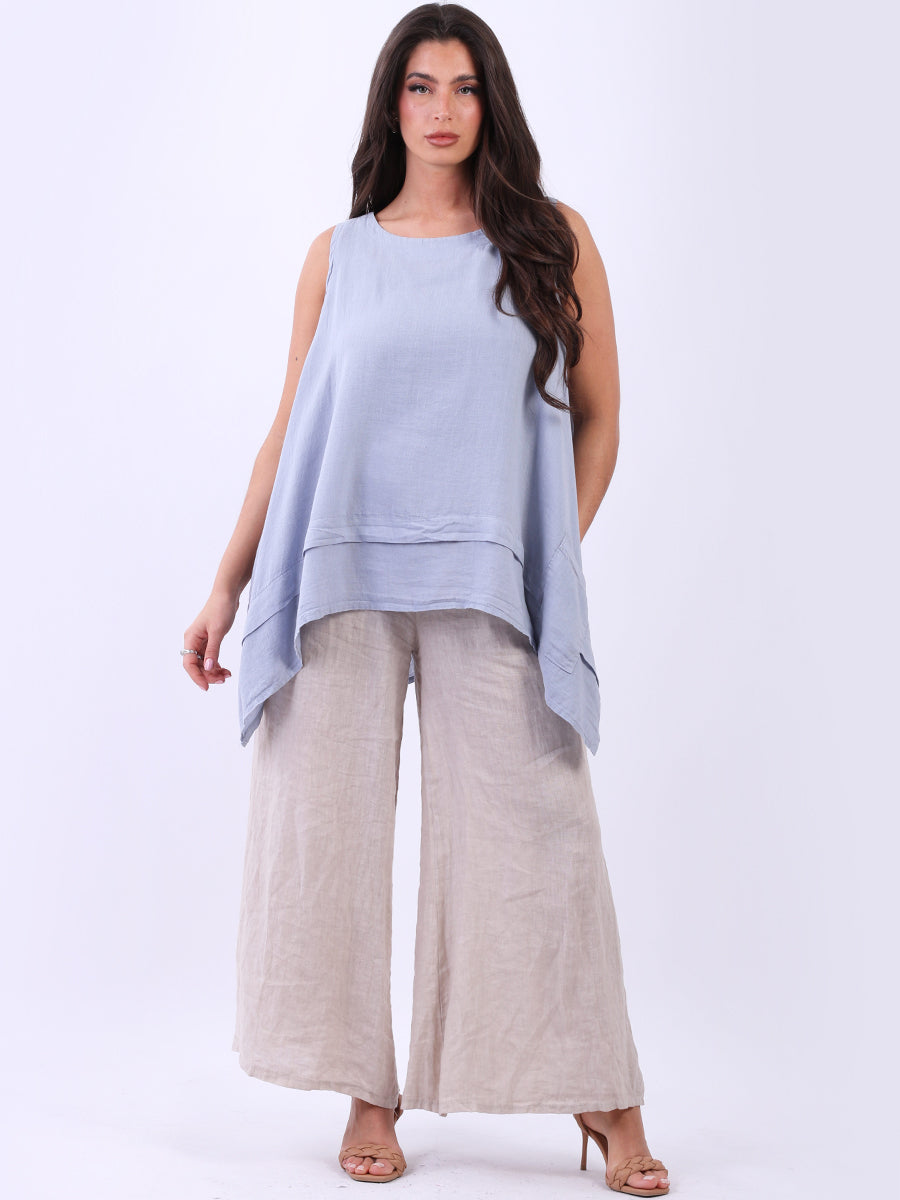 Sleeveless Plain Linen Tank Top