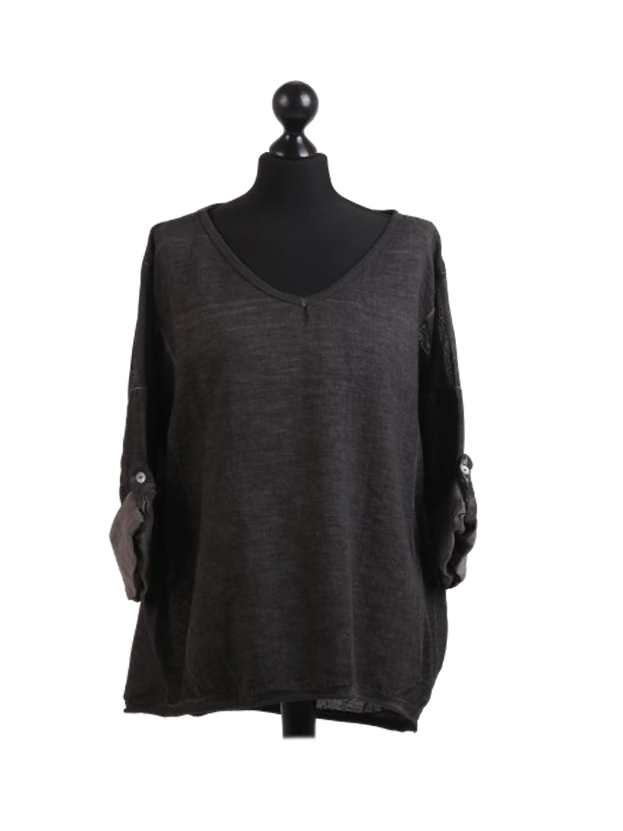 Vintage Wash Plain Linen Plus Size Crop Top