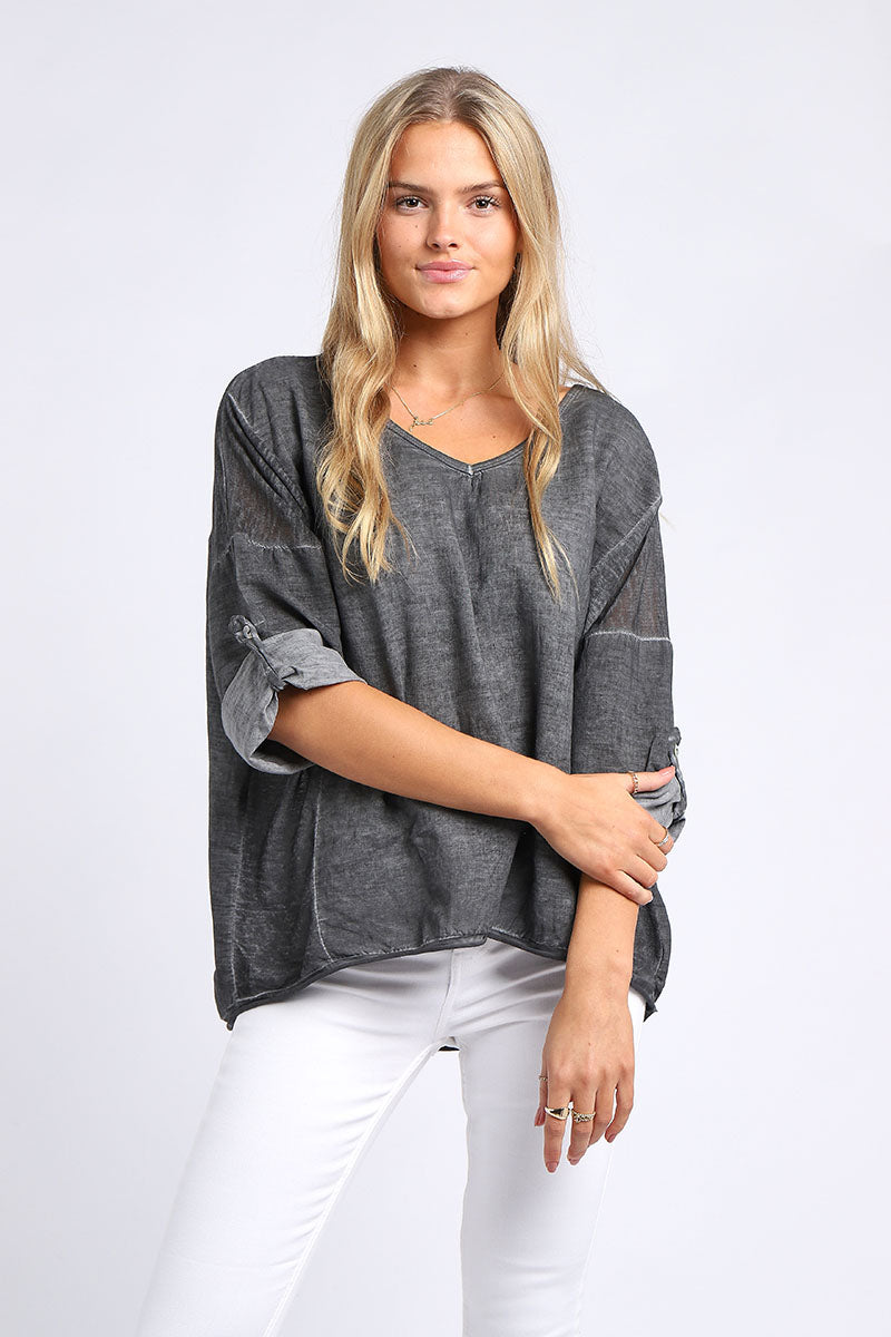 Vintage Wash Plain Linen Plus Size Crop Top