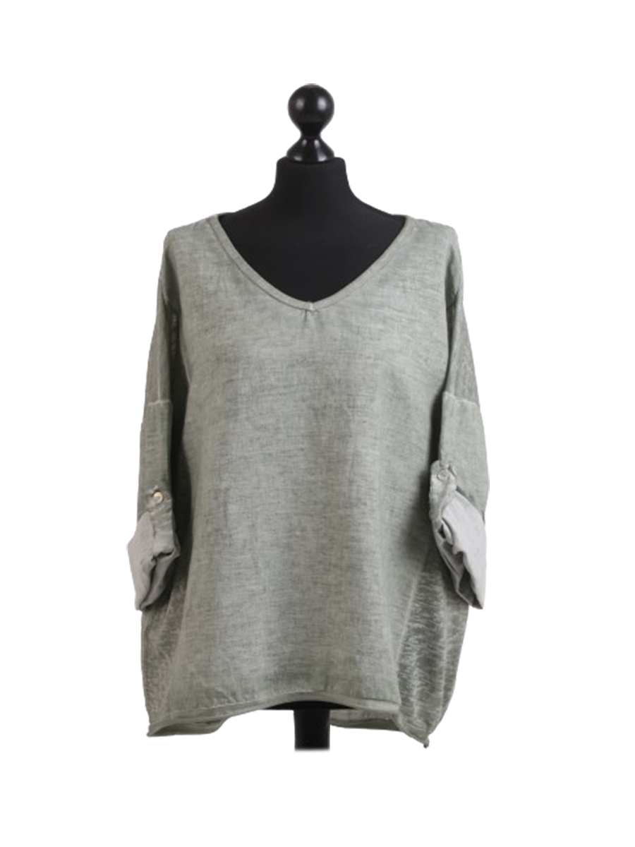 Vintage Wash Plain Linen Plus Size Crop Top