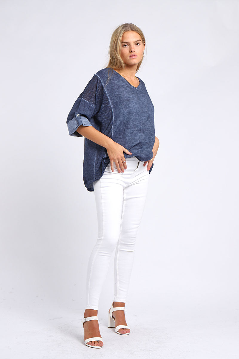 Vintage Wash Plain Linen Plus Size Crop Top