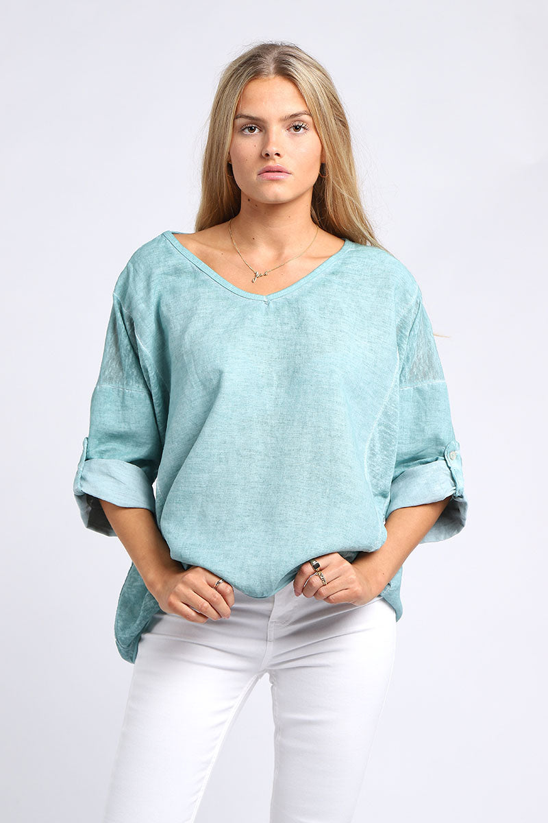 Vintage Wash Plain Linen Plus Size Crop Top