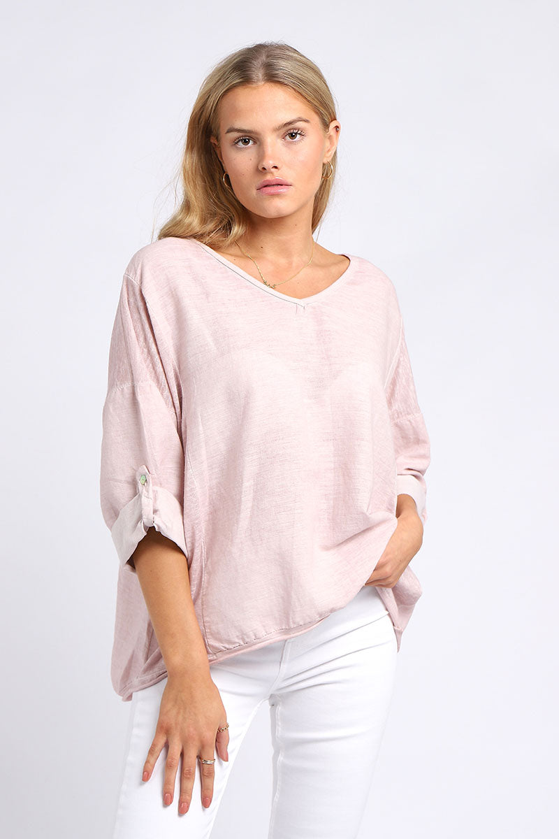 Vintage Wash Plain Linen Plus Size Crop Top