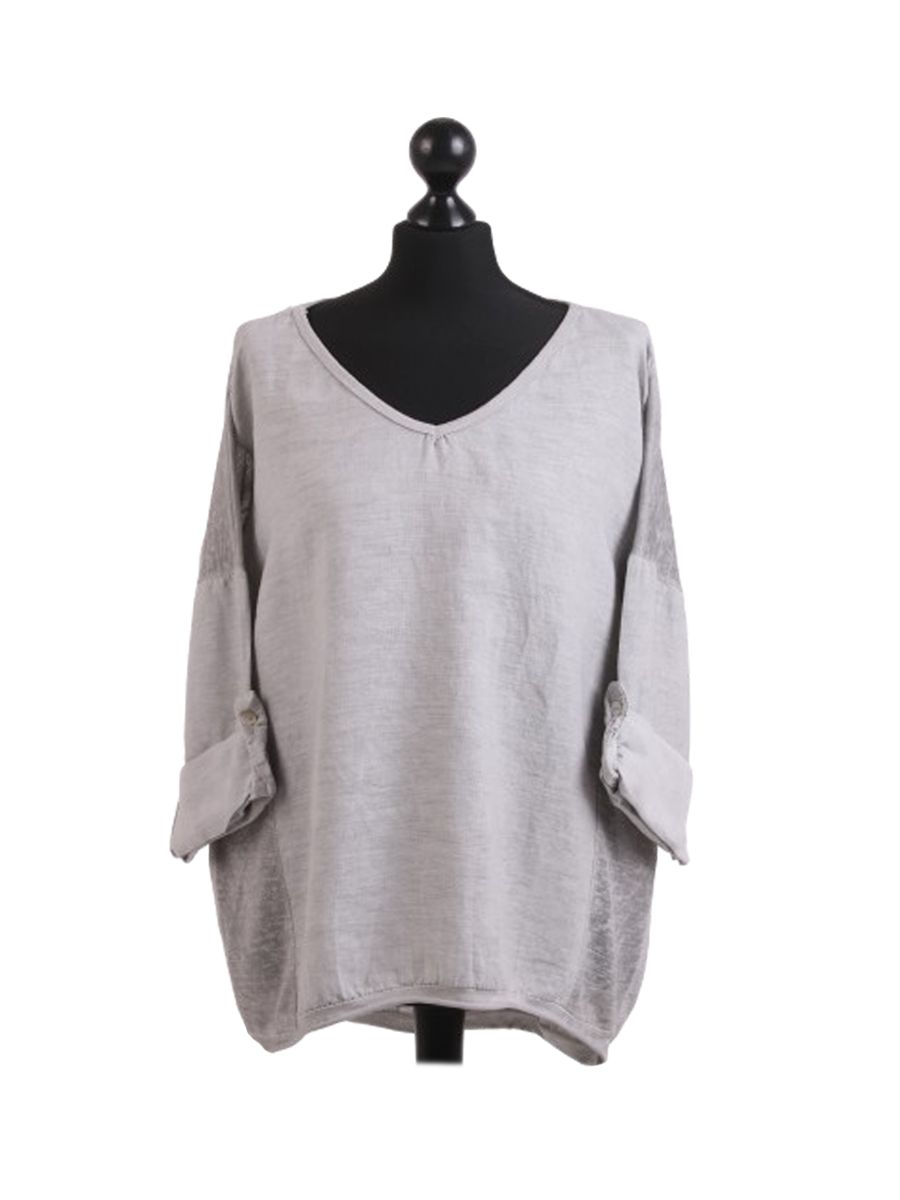 Vintage Wash Plain Linen Plus Size Crop Top