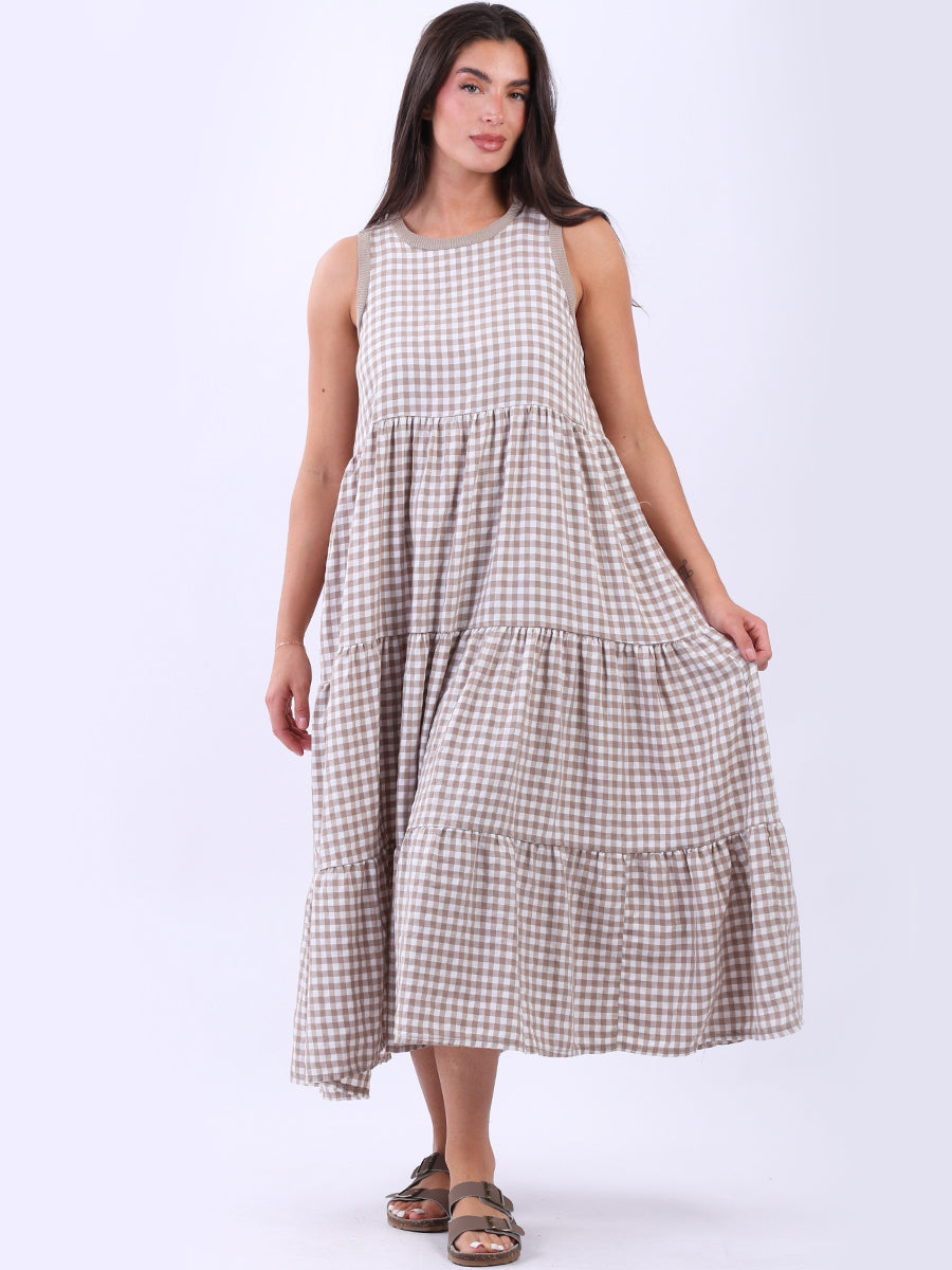 Sleeveless Cotton Gingham Dress