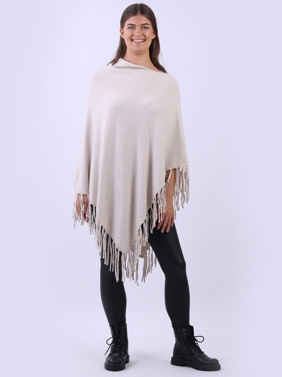 Cowl Neck Knitted Fringe Poncho
