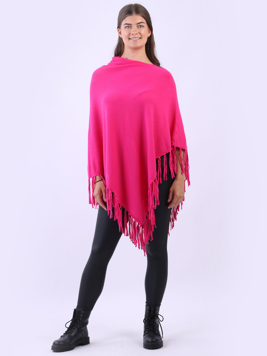 Cowl Neck Knitted Fringe Poncho
