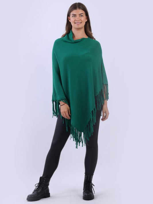 Cowl Neck Knitted Fringe Poncho