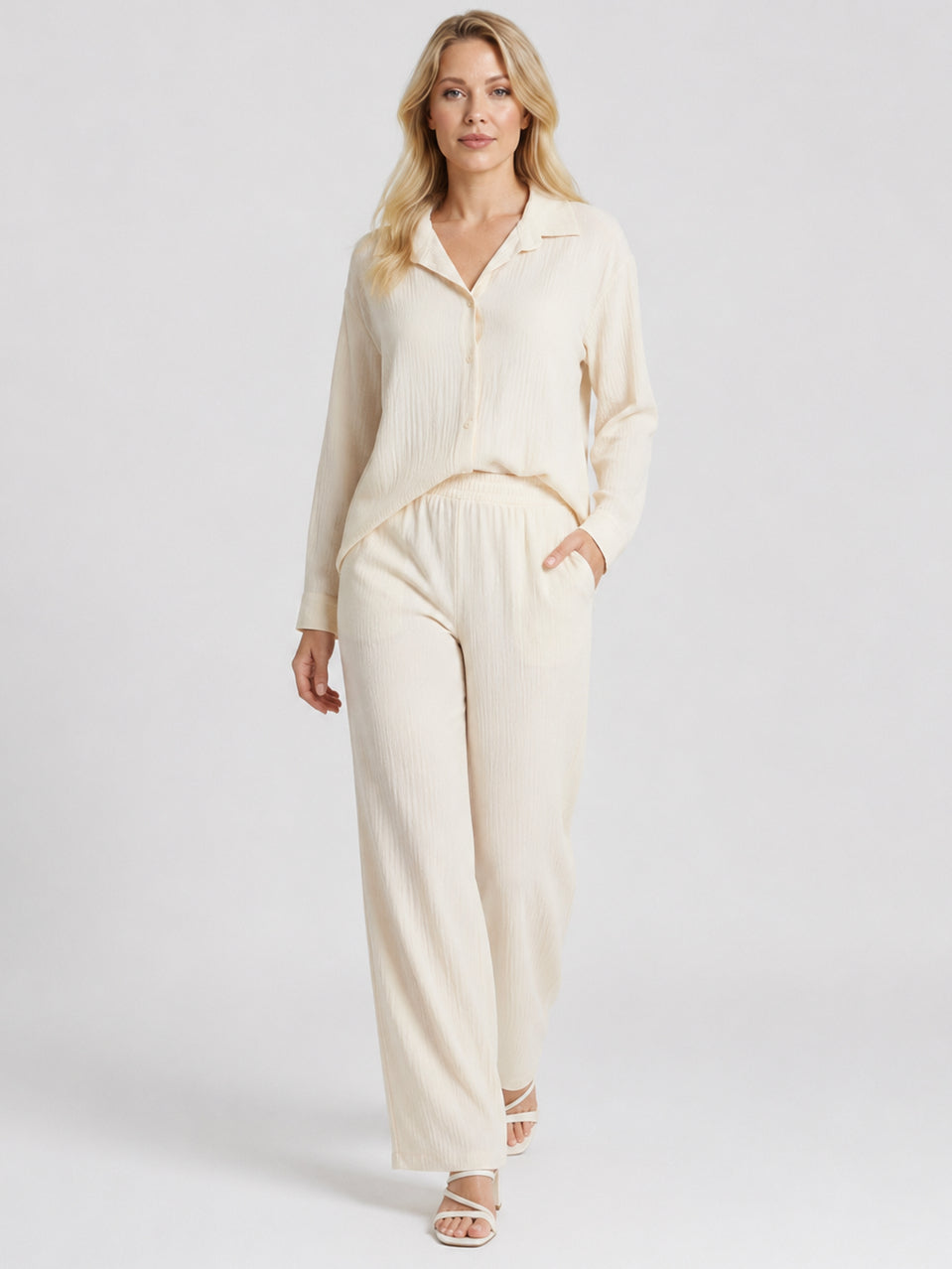 Plus Size Plain Button Down Shirt 2 Pc Outfit Set